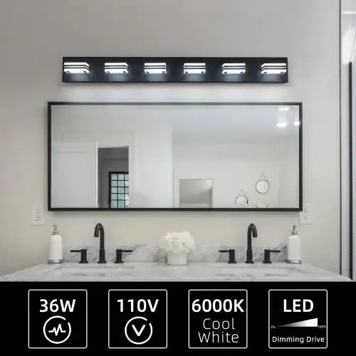 LED Modern Black Makeup Light, 6 Light Acrylic Matte Black Bathroom Makeup Light Covering Mirror Unavailable Platforms- Temu - Puck's