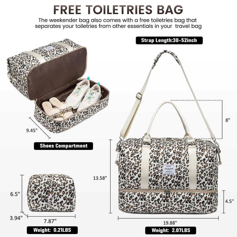 LOVEVOOK Travel Duffle Bag,Weekender Bags for Women with Shoe Compartment，Carry on Overnight Bag with Toiletry Bag,Gym Duffel Bag with Wet Pocket, Hospital Bags for Labor and Delivery Large-2 Pcs Leopard print-b - Puck's