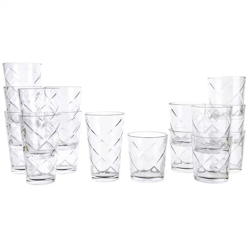 Lattice Glassware Drinkware Set (16-Piece) - Puck's