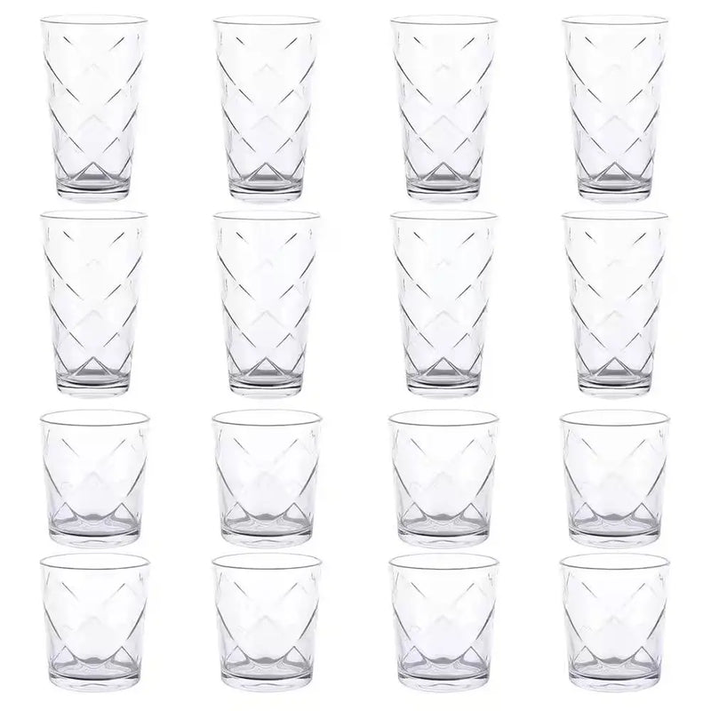 Lattice Glassware Drinkware Set (16-Piece) - Puck's