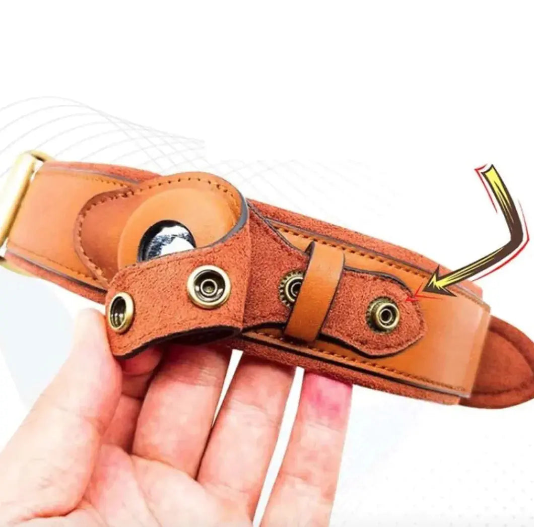 Leather Dog Collar with Location Tracker - Puck's