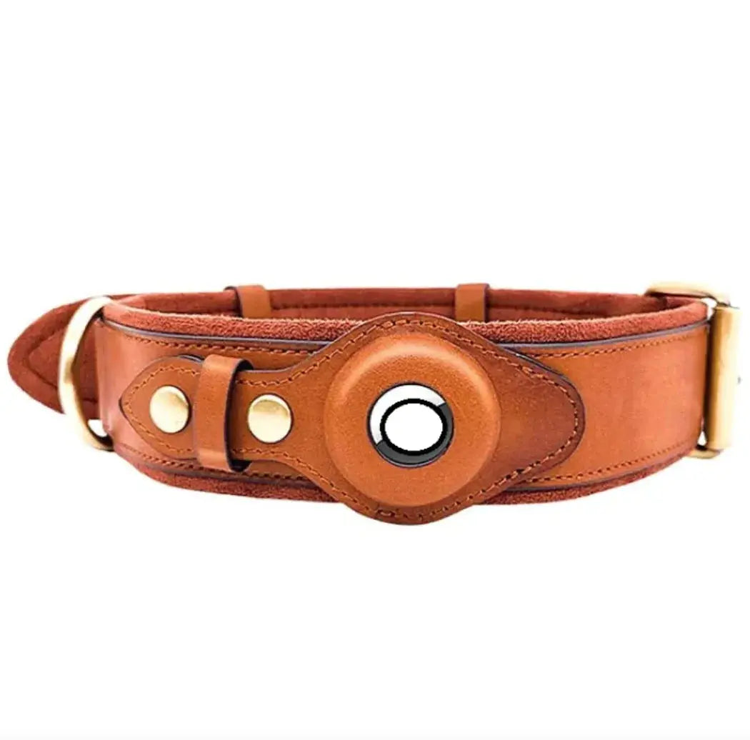 Leather Dog Collar with Location Tracker - Puck's