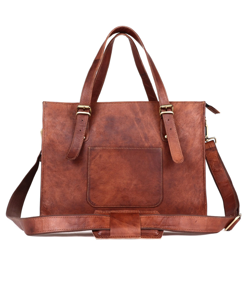 Leather Woman Laptop Handbag Large Tote Bag with Zipper - Puck's