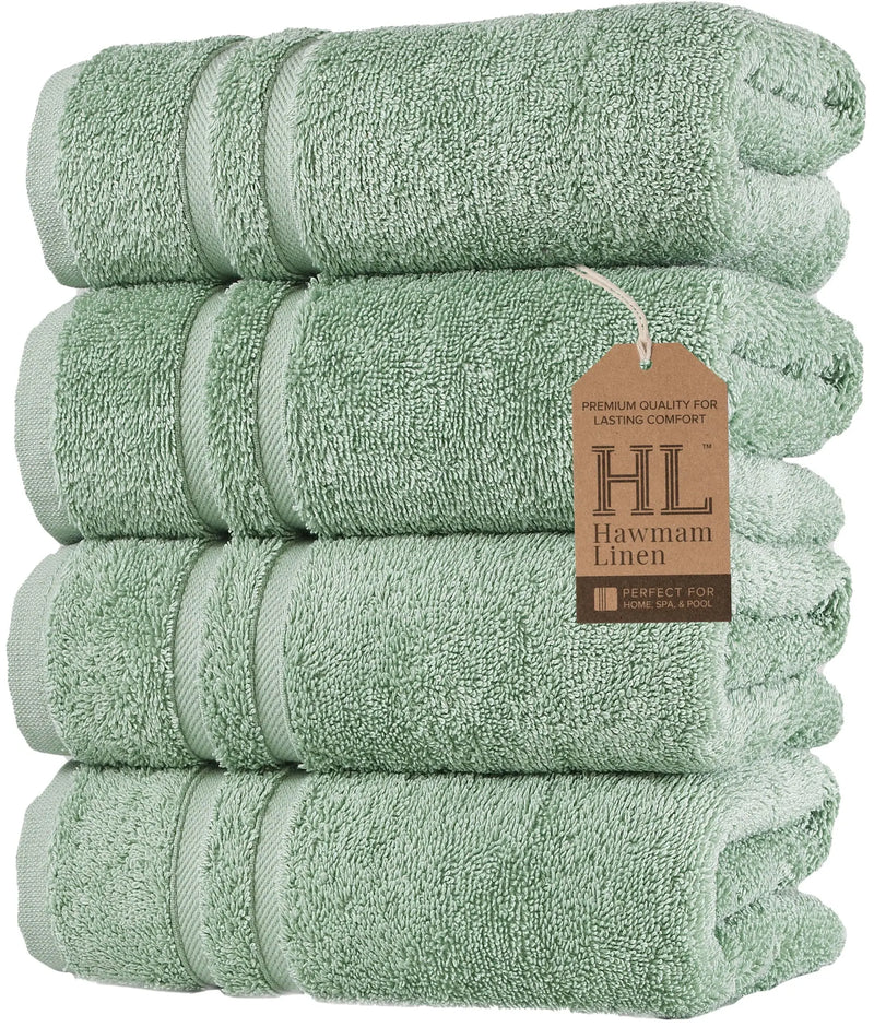 Light Green Luxury Hand Towels, 16' X 29', 100% Turkish Cotton, Quick Dry, High Absorbent, Low Lint, Set of 4, Soft Bathroom Towels, Hotel Quality, Gym Towel, Eco Friendly - Puck's