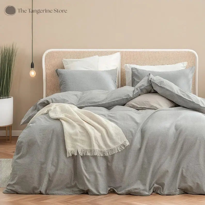 Light Grey - 100% Cotton 3 Piece Duvet Cover Set | 4 Piece Sheet Set | - Puck's