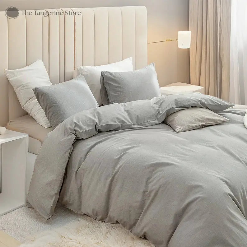 Light Grey - 100% Cotton 3 Piece Duvet Cover Set | 4 Piece Sheet Set | - Puck's
