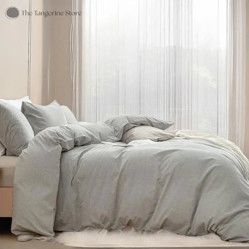 Light Grey - 100% Cotton 3 Piece Duvet Cover Set | 4 Piece Sheet Set | - Puck's