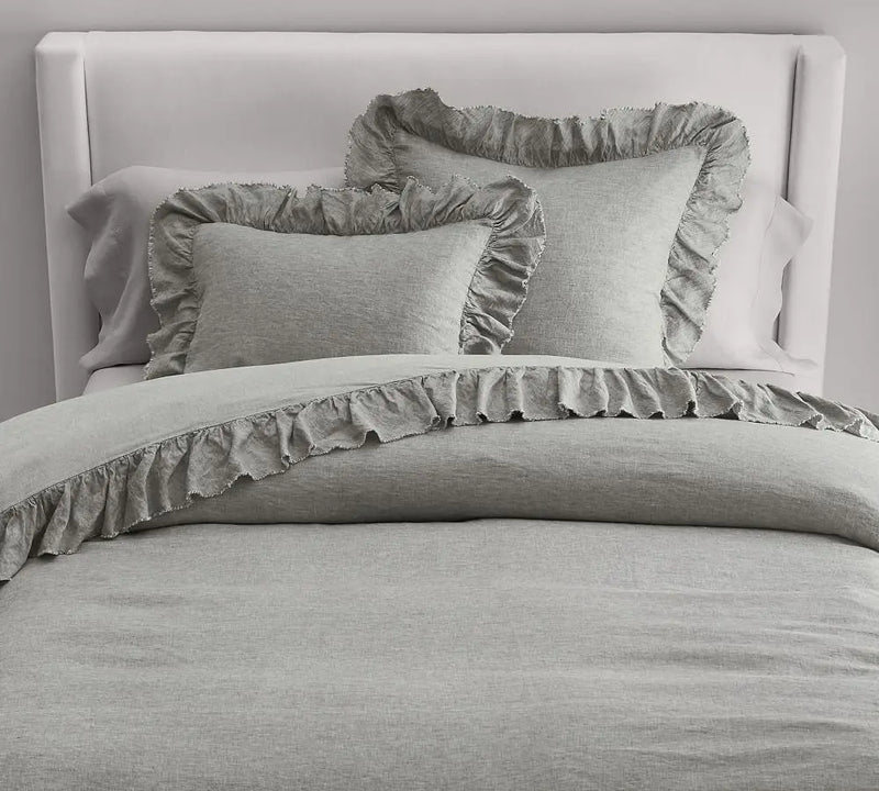 Light Grey - 100% Pure Linen | Linen Cotton Mix | 3 Piece Ruffle Duvet - Puck's