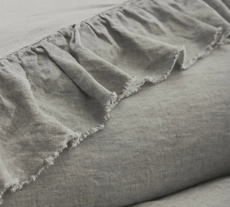 Light Grey - 100% Pure Linen | Linen Cotton Mix | 3 Piece Ruffle Duvet - Puck's