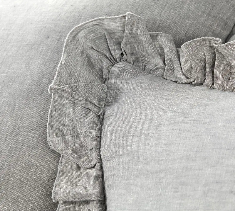 Light Grey - 100% Pure Linen | Linen Cotton Mix | 3 Piece Ruffle Duvet - Puck's