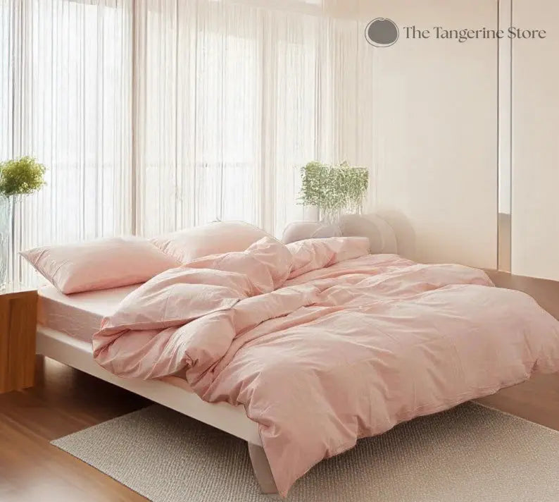 Light Pink - 100% Cotton 3 Piece Duvet Cover Set | 4 Piece Sheet Set | - Puck's