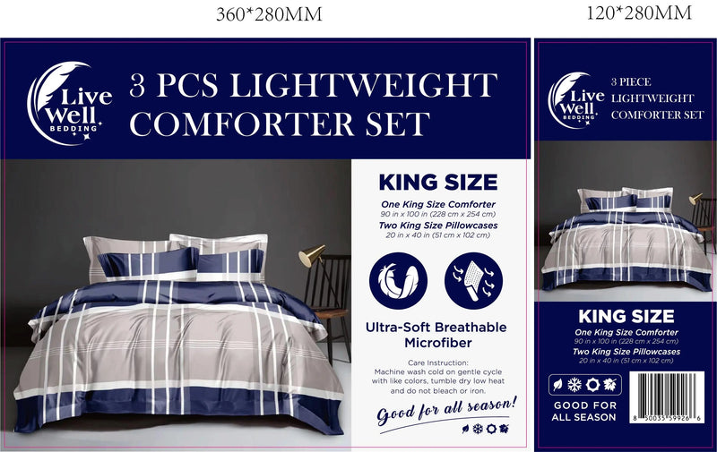 LiveWell Bedding 3 Piece Lightweight Comforter Set (6 Styles) - Puck's