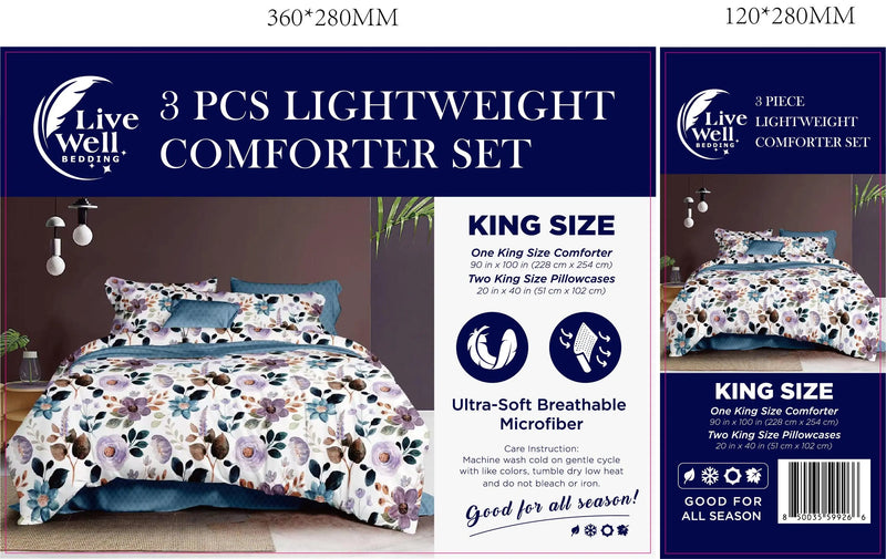LiveWell Bedding 3 Piece Lightweight Comforter Set (6 Styles) - Puck's