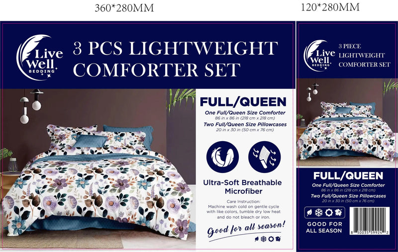 LiveWell Bedding 3 Piece Lightweight Comforter Set (6 Styles) - Puck's