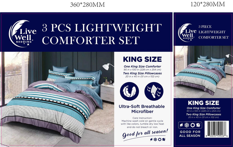 LiveWell Bedding 3 Piece Lightweight Comforter Set (6 Styles) - Puck's