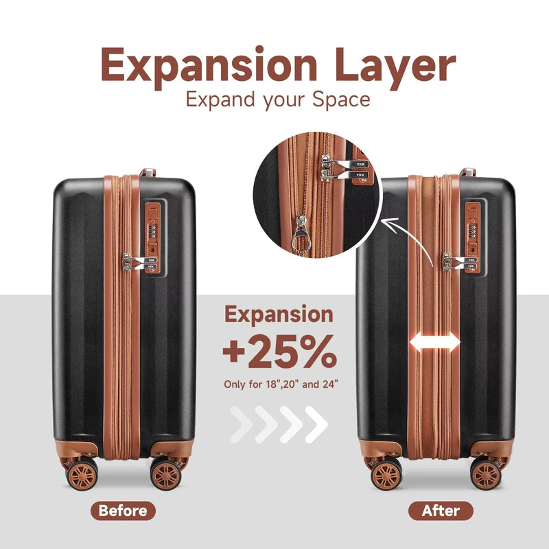 Luggage Sets Expandable Hard 18 Inch Carry-On Luggage USB Port Cup Holder TSA Lock Suitcase - Puck's
