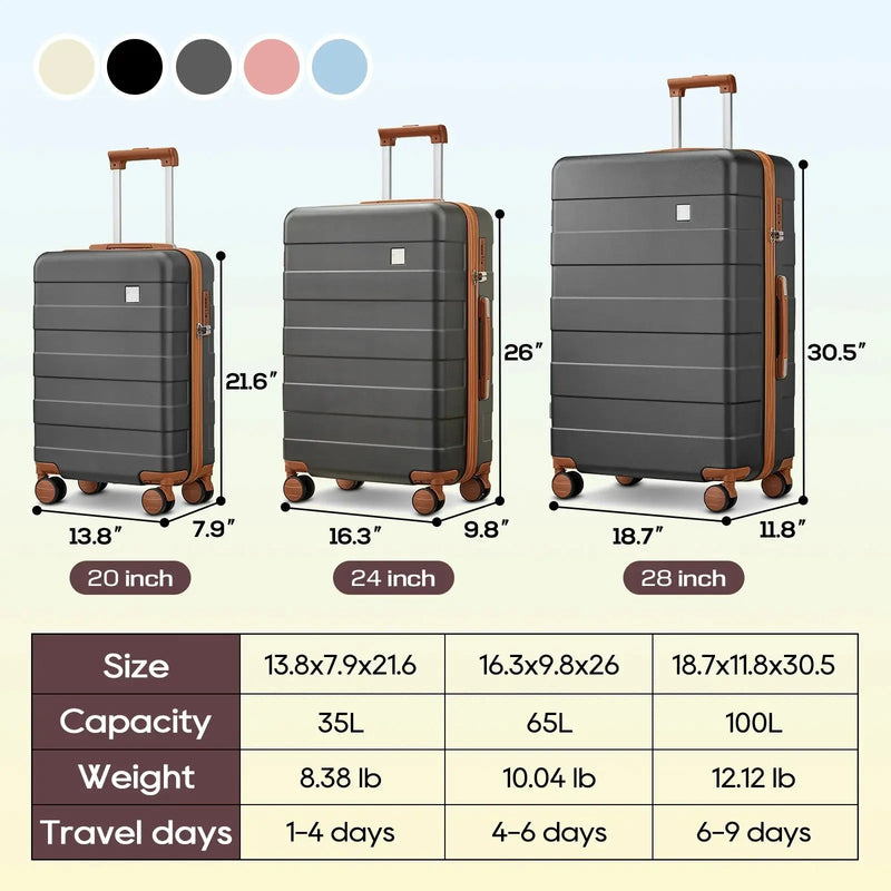 Luggage, ABS Hard Luggage Set with Spinner Wheels, with TSA Lock, Lightweight and Durable (Unisex) - Puck's