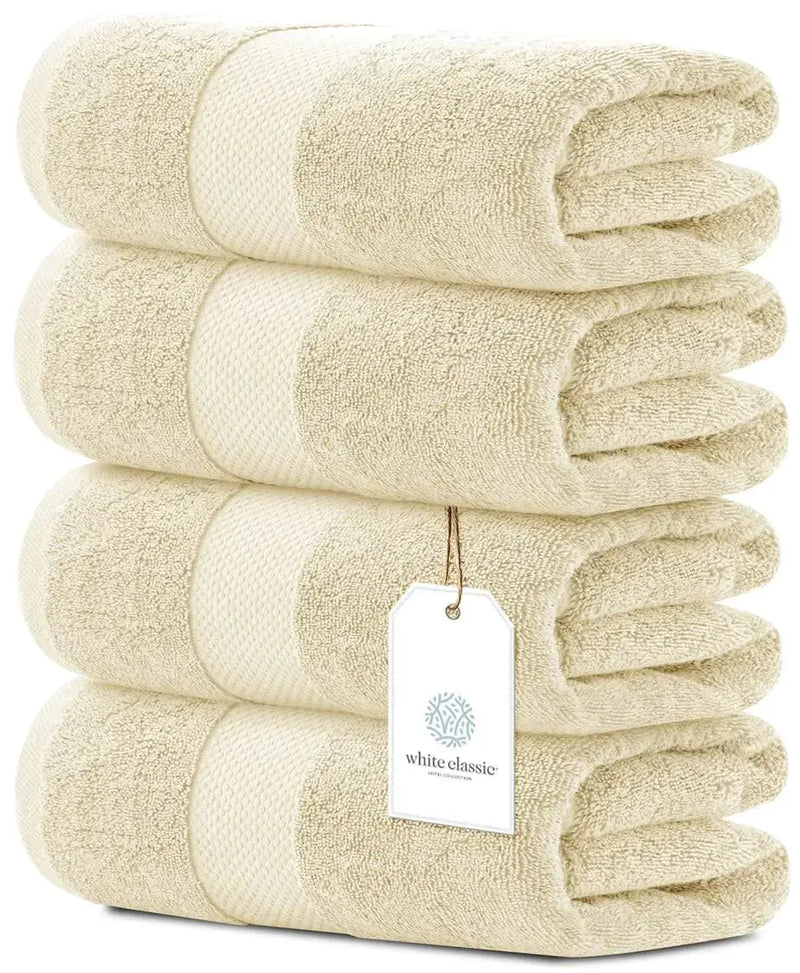 Luxury Bath Towels Set of 4 Large 700 GSM Cotton Ultra Soft 27x54 in Beige Color - Puck's