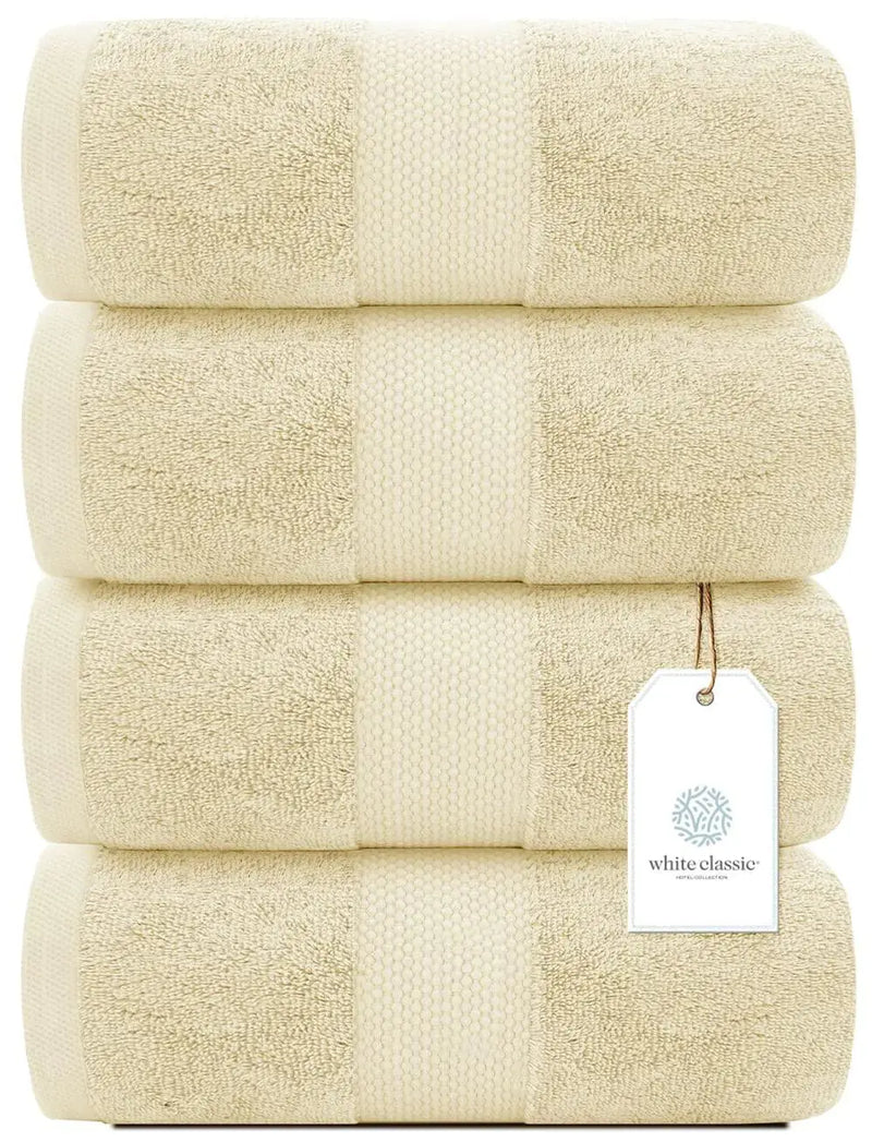 Luxury Bath Towels Set of 4 Large 700 GSM Cotton Ultra Soft 27x54 in Beige Color - Puck's
