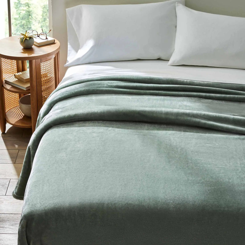 Luxury Velvet Plush Blanket, Soft Green, King - Puck's
