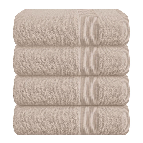4 Pack Bath Towel Set 27X54, 100% Ring Spun Cotton, Ultra Soft Highly Absorbent Machine Washable Hotel Spa Quality Bath Towels for Bathroom, 4 Bath Towels Tan