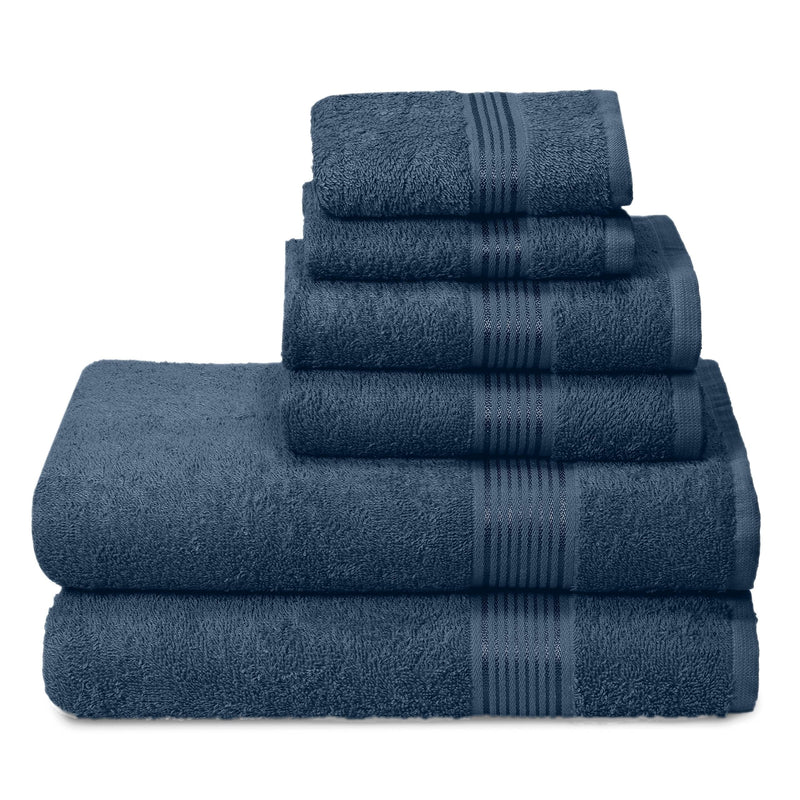 Ultra Soft 6 Pack Cotton Towel Set, Contains 2 Bath Towels 28X55 Inch, 2 Hand Towels 16X24 Inch & 2 Wash Coths 12X12 Inch, Ideal Everyday Use, Compact & Lightweight - Mineral Blue
