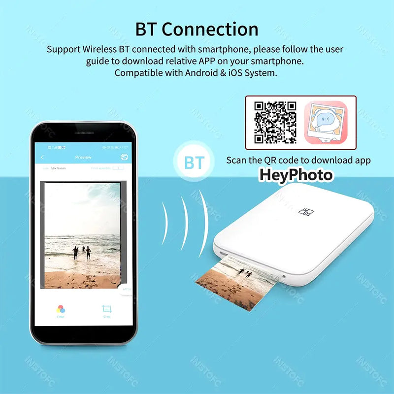 MT53 Color Photo Portable Printer Mobile Phone Mini Handheld Pocket Wifi Bluetooth Printing Machine 2X3 Inch Sticky-Backed Paper - Puck's