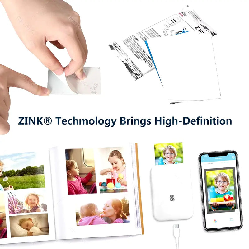 MT53 Color Photo Portable Printer Mobile Phone Mini Handheld Pocket Wifi Bluetooth Printing Machine 2X3 Inch Sticky-Backed Paper - Puck's