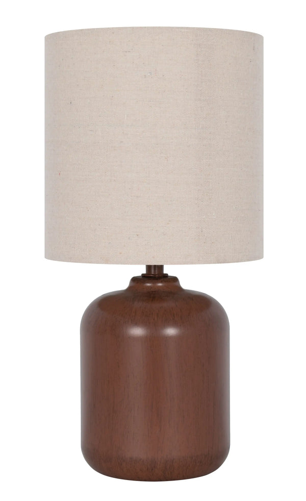 12.75” Traditional Faux Wood Table Lamp with Oatmeal Linen Shade - Puck's