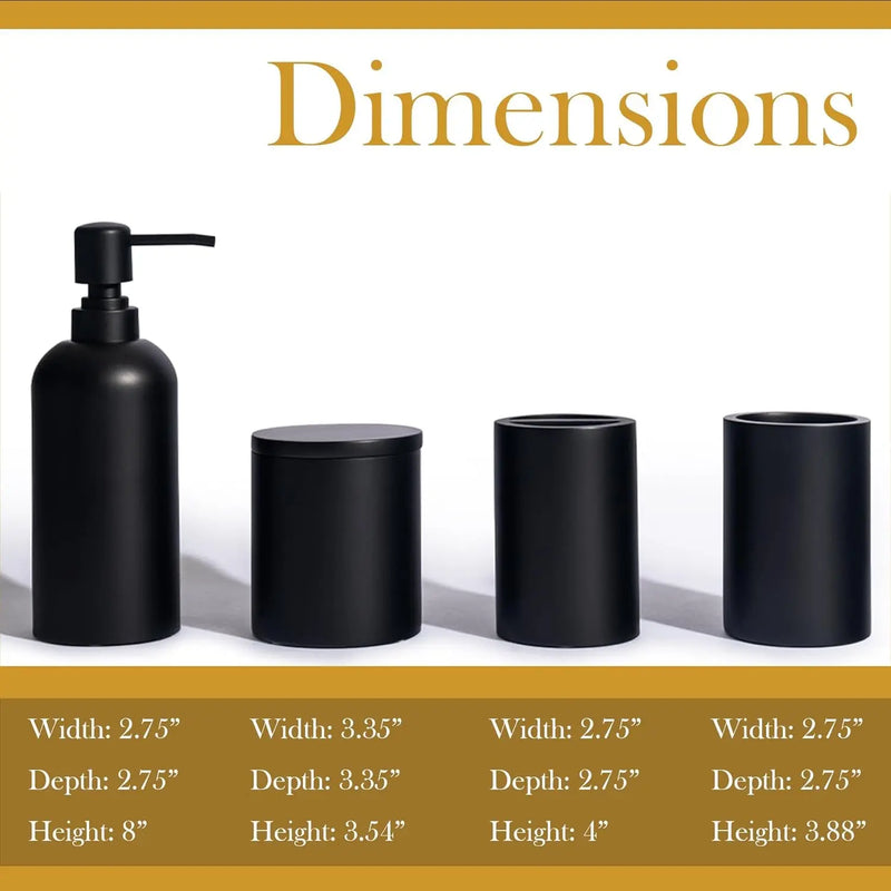 Matte Black Bathroom Accessories Set, 4 Pcs Organizer with Soap Dispenser, Qtip Holder, Tumbler, Toothbrush Holder – Accesorios Para Baño Moderno - Puck's
