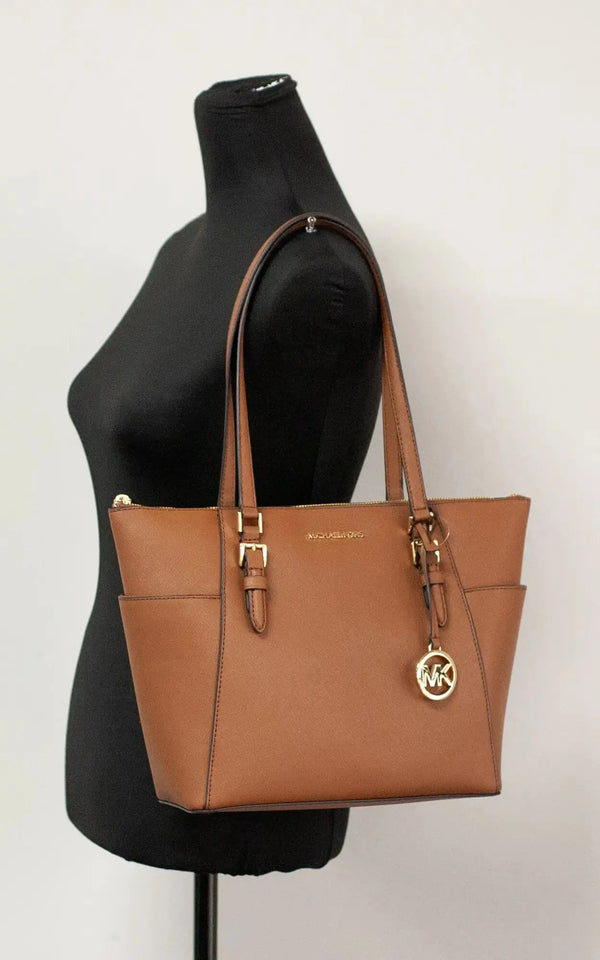 Michael Kors Charlotte Luggage Leather Large Top Zip Tote - Puck's