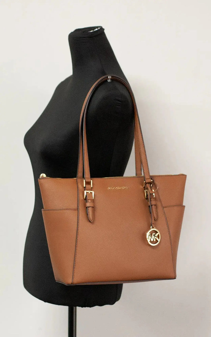 Michael Kors Charlotte Bagage Leer Grote Top Zip Tote - Puck's