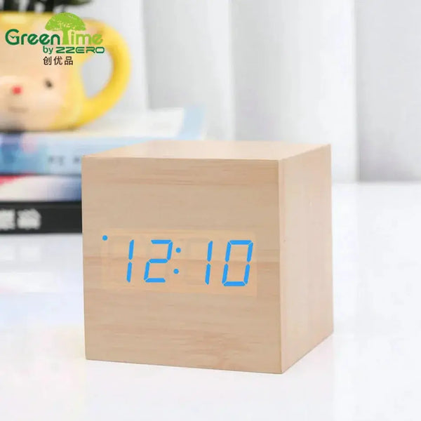 Minimalist Sound-Sensitive Wooden Digital Clock - Puck's