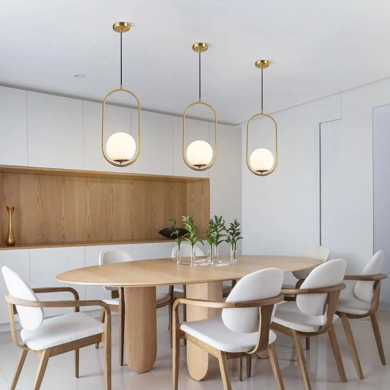 Modern 1-Light Glass Globe Pendant Light Fixture Gold and White Pendant Hanging Lamp Mid Century Minimalist Brushed Brass Pendant Lighting for Kitchen Island Bathroom (7.9”-Small) - Puck's