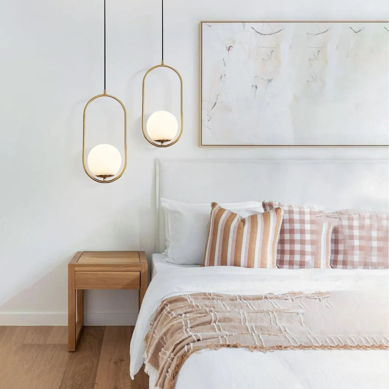 Modern 1-Light Glass Globe Pendant Light Fixture Gold and White Pendant Hanging Lamp Mid Century Minimalist Brushed Brass Pendant Lighting for Kitchen Island Bathroom (7.9”-Small) - Puck's