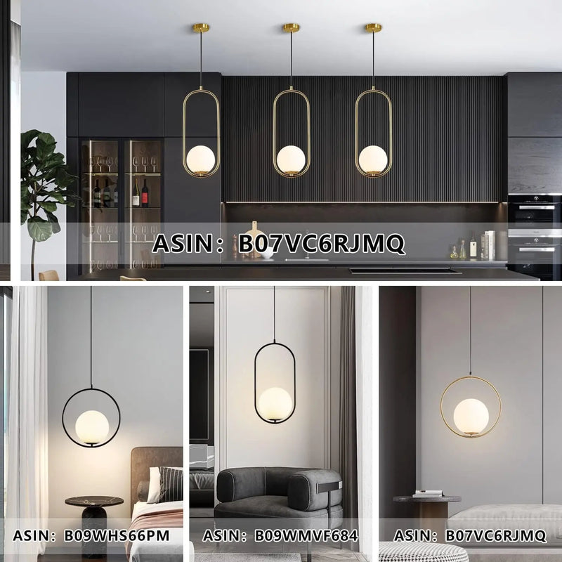 Modern 1-Light Glass Globe Pendant Light Fixture Gold and White Pendant Hanging Lamp Mid Century Minimalist Brushed Brass Pendant Lighting for Kitchen Island Bathroom (7.9”-Small) - Puck's