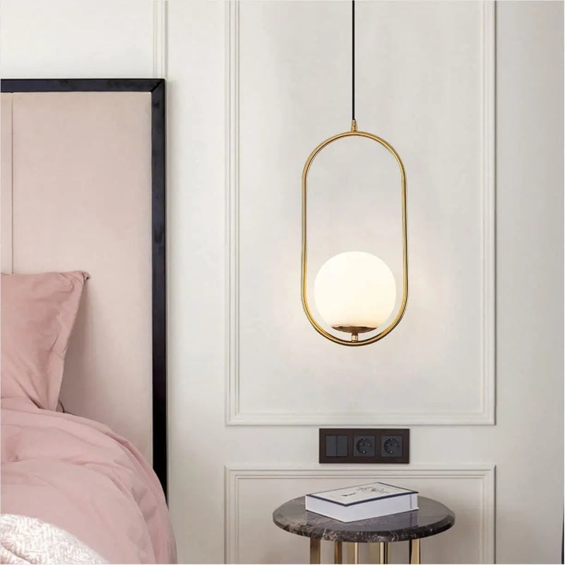 Modern 1-Light Glass Globe Pendant Light Fixture Gold and White Pendant Hanging Lamp Mid Century Minimalist Brushed Brass Pendant Lighting for Kitchen Island Bathroom (7.9”-Small) - Puck's