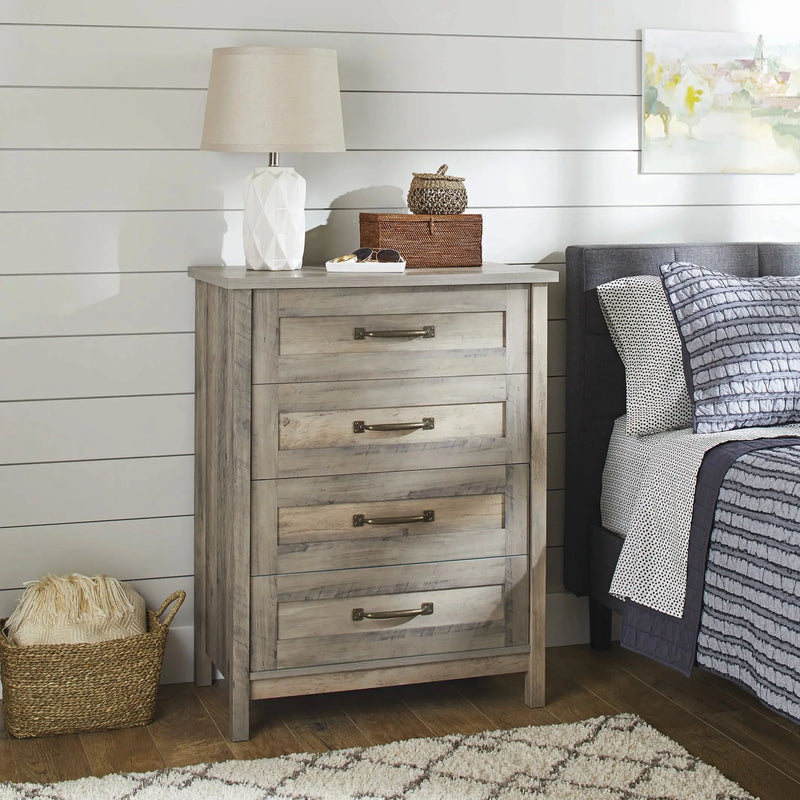 Modern Farmhouse 4-Drawer Dresser, Rustic Gray Finish - Puck's