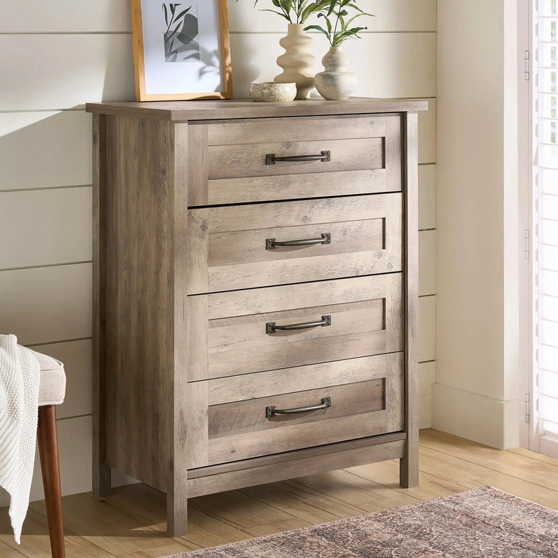 Modern Farmhouse 4-Drawer Dresser, Rustic Gray Finish - Puck's