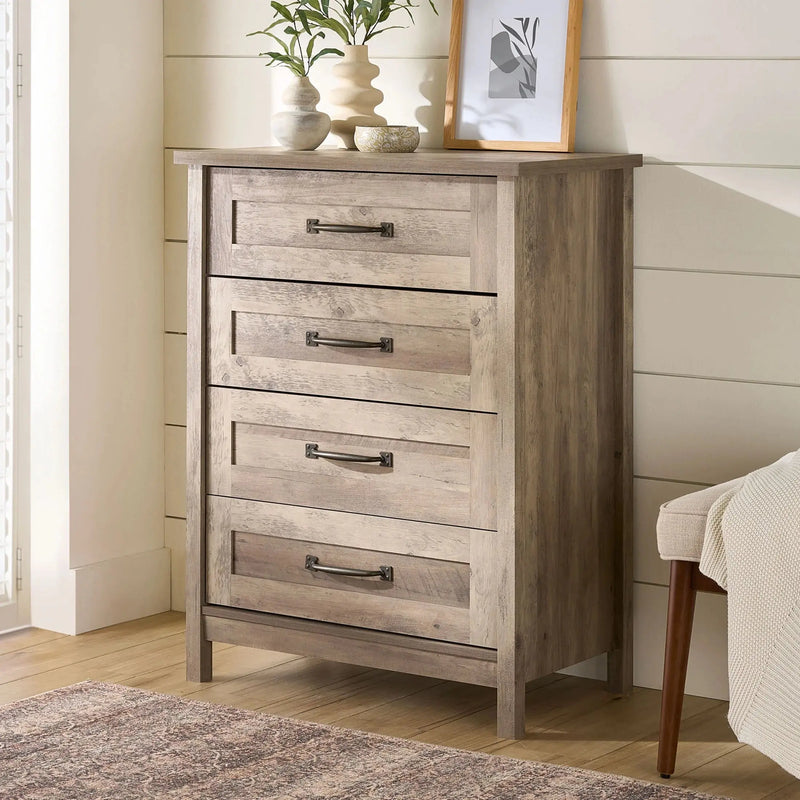 Modern Farmhouse 4-Drawer Dresser, Rustic Gray Finish - Puck's