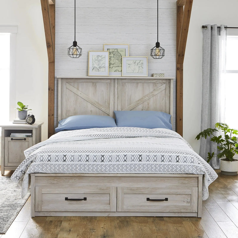 Modern Farmhouse USB Nightstand, Rustic White Finish - Puck's
