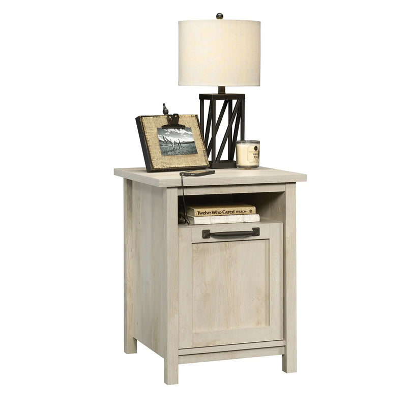 Modern Farmhouse USB Nightstand, Rustic White Finish - Puck's
