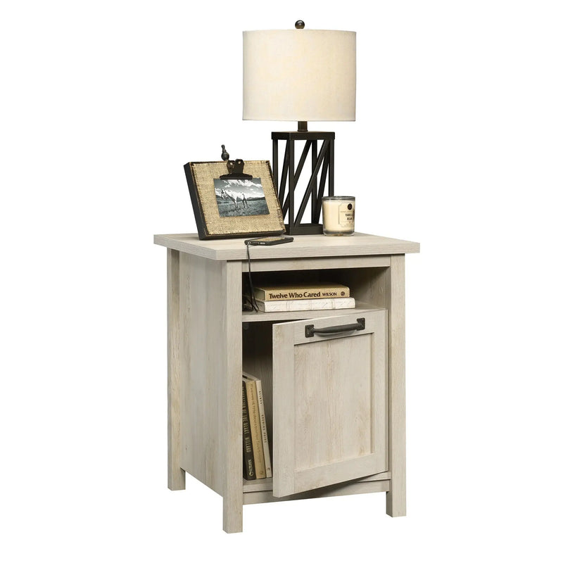 Modern Farmhouse USB Nightstand, Rustic White Finish - Puck's
