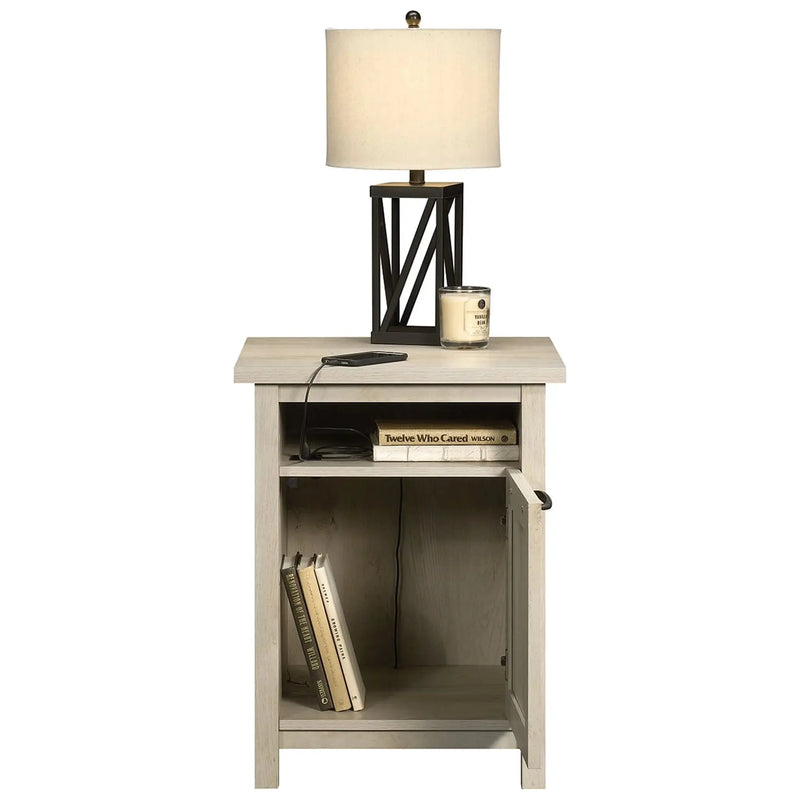 Modern Farmhouse USB Nightstand, Rustic White Finish - Puck's