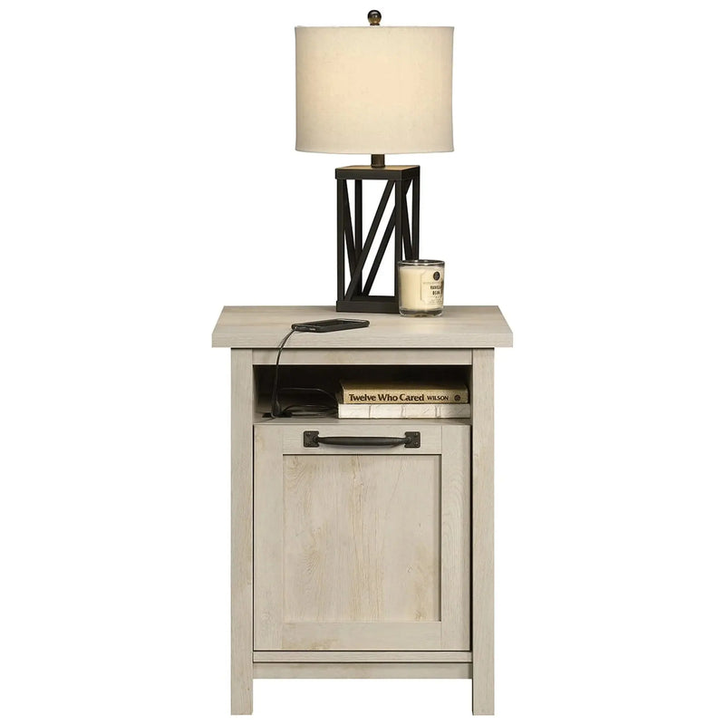 Modern Farmhouse USB Nightstand, Rustic White Finish - Puck's