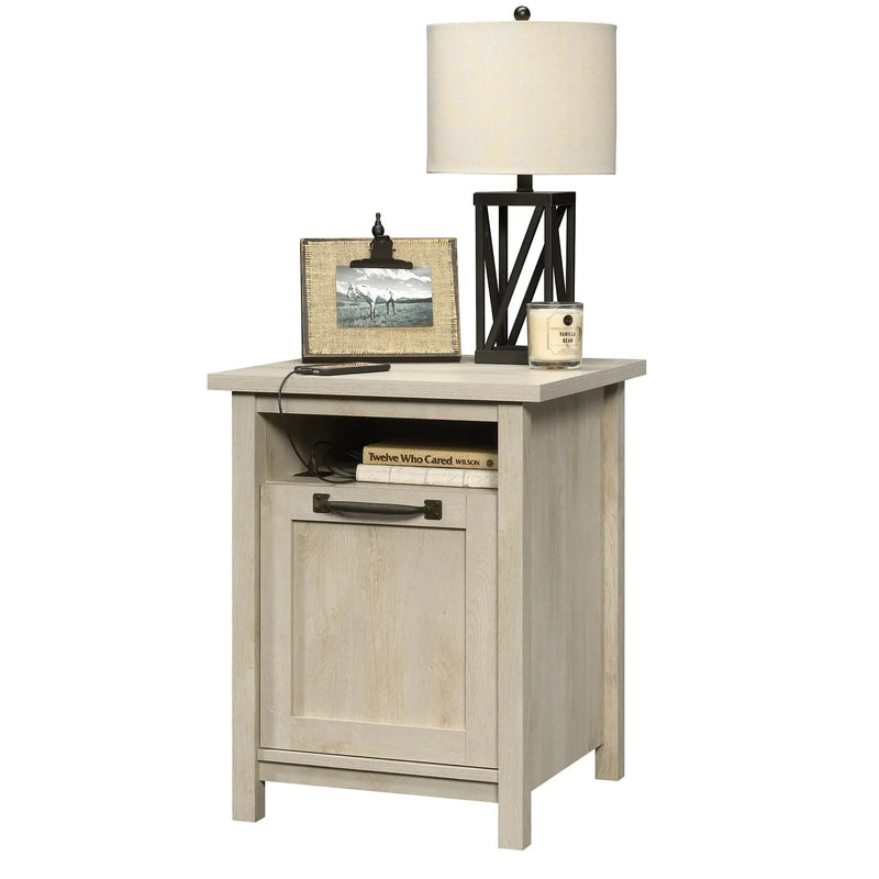 Modern Farmhouse USB Nightstand, Rustic White Finish - Puck's