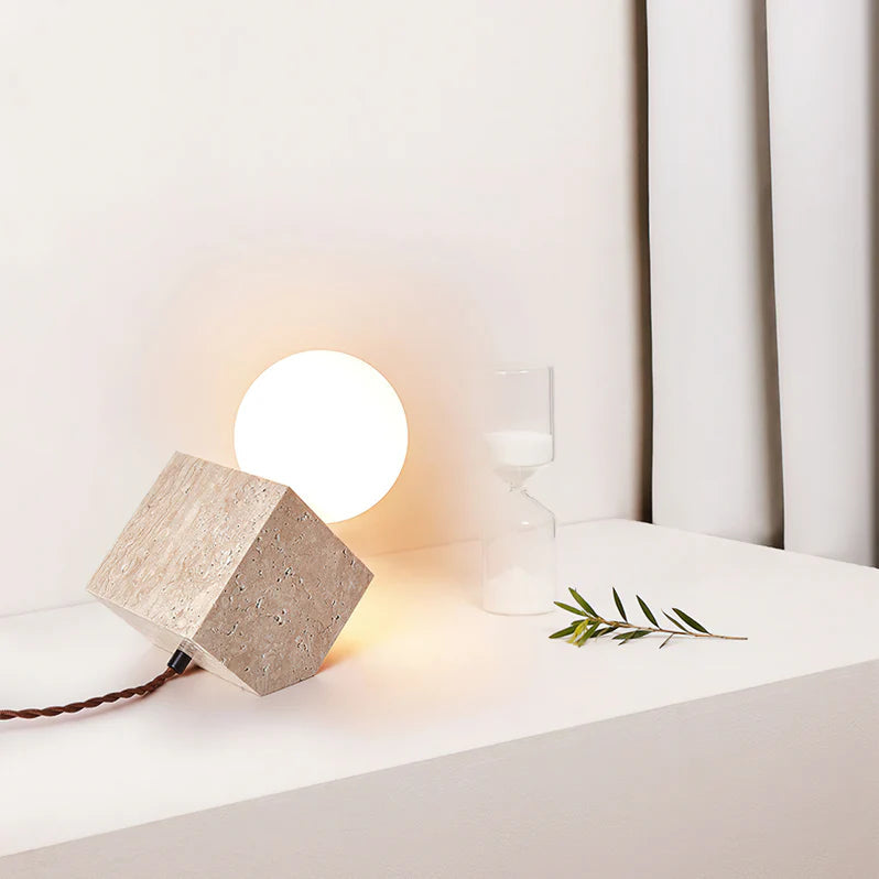 Moon Travertine StoneTable Lamp - Puck's
