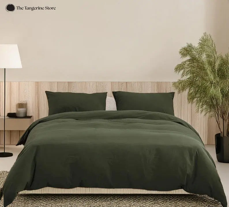 Moss Green - 100% Cotton 3 Piece Duvet Cover Set | 4 Piece Sheet Set | - Puck's