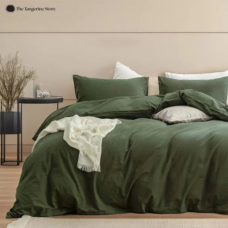 Moss Green - 100% Cotton 3 Piece Duvet Cover Set | 4 Piece Sheet Set | - Puck's