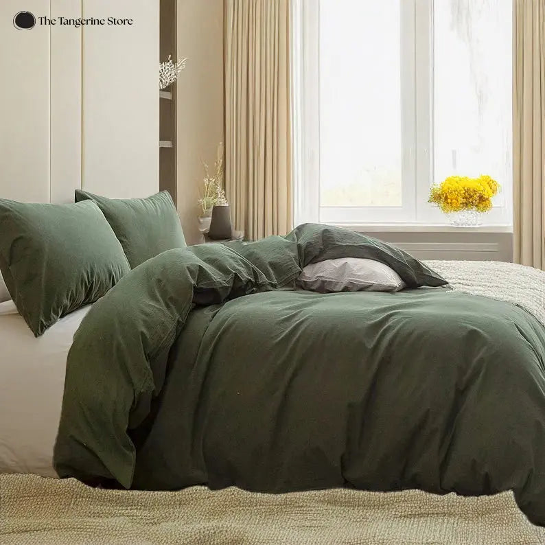 Moss Green - 100% Cotton 3 Piece Duvet Cover Set | 4 Piece Sheet Set | - Puck's